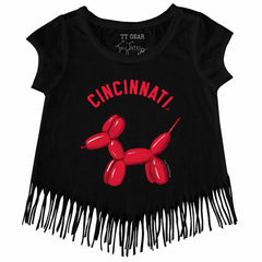 Cincinnati Reds Tiny Turnip Girls Youth Balloon Dog Fringe T-Shirt - Black - MLB Sale