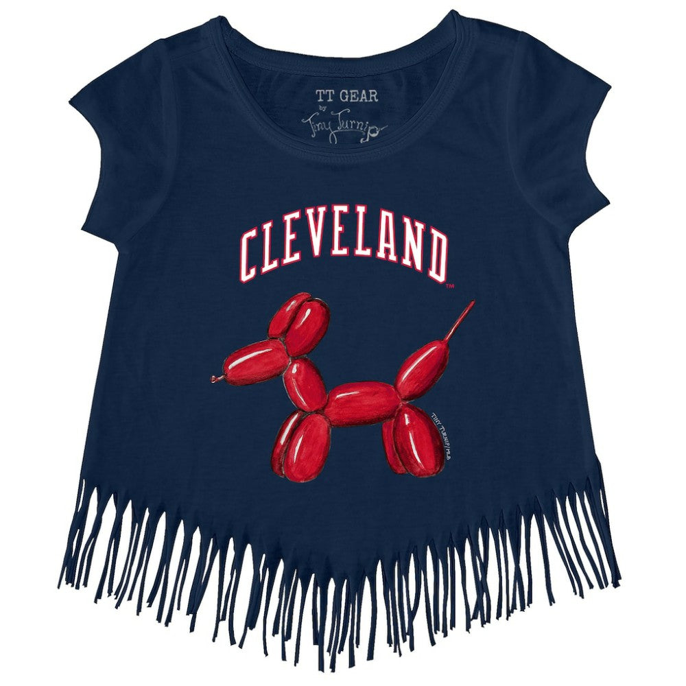 Cleveland Guardians Tiny Turnip Girls Youth Balloon Dog Fringe T-Shirt - Navy - MLB Lifestyle