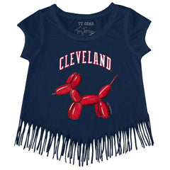 Cleveland Guardians Tiny Turnip Girls Youth Balloon Dog Fringe T-Shirt - Navy - MLB Lifestyle