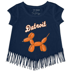 Detroit Tigers Tiny Turnip Girls Youth Balloon Dog Fringe T-Shirt - Navy - MLB Lifestyle
