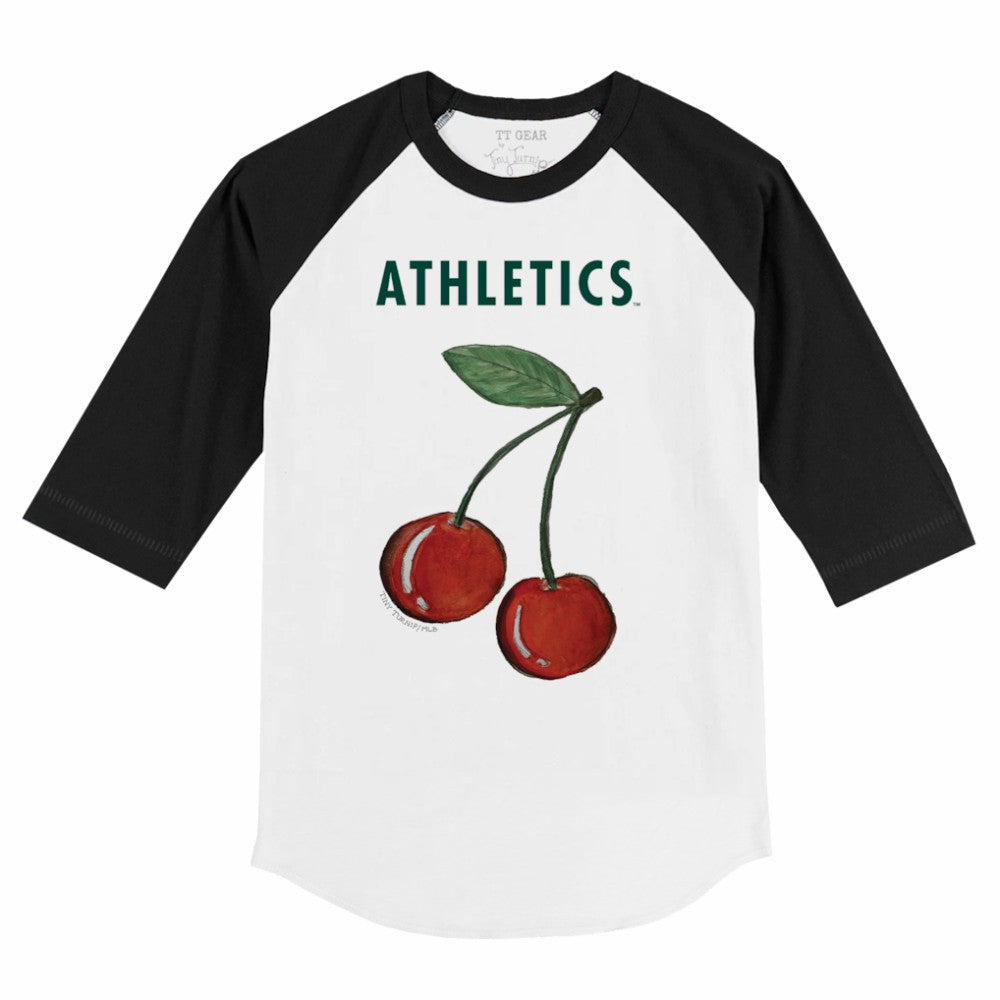 Athletics Tiny Turnip Youth Cherries 3/4-Sleeve Raglan Baseball T-Shirt - White - MLB Lifestyle