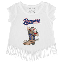 Texas Rangers Tiny Turnip Girls Youth Cowboy Boot Fringe T-Shirt - White - MLB on Sale