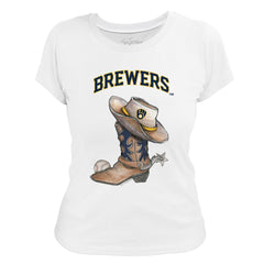 Milwaukee Brewers Tiny Turnip Women's Cowboy Boot T-Shirt - White - MLB Lifestyle