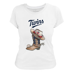 Minnesota Twins Tiny Turnip Women's Cowboy Boot T-Shirt - White - MLB Lifestyle