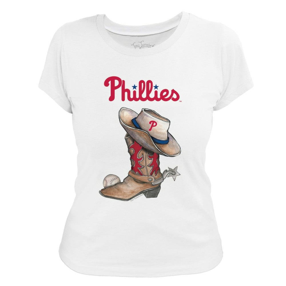 Philadelphia Phillies Tiny Turnip Women's Cowboy Boot T-Shirt - White - MLB Online