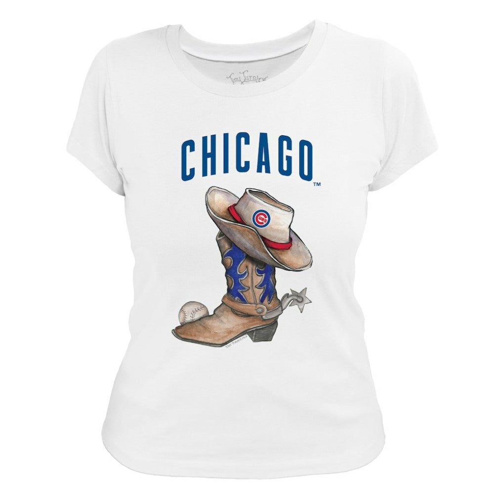 Chicago Cubs Tiny Turnip Women's Cowboy Boot T-Shirt - White - MLB Discount
