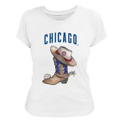 Chicago Cubs Tiny Turnip Women's Cowboy Boot T-Shirt - White - MLB Discount