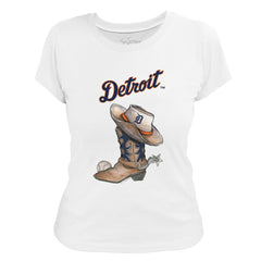 Detroit Tigers Tiny Turnip Women's Cowboy Boot T-Shirt - White - MLB on Sale