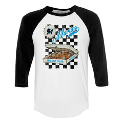 Miami Marlins Tiny Turnip Women's Pizza 3/4-Sleeve Raglan Baseball T-Shirt - White/Black - MLB on Sale