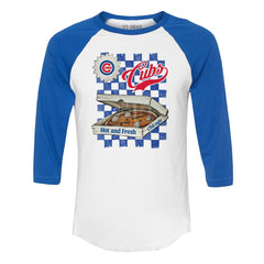 Chicago Cubs Tiny Turnip Women's Pizza 3/4-Sleeve Raglan Baseball T-Shirt - White/Royal - MLB Online