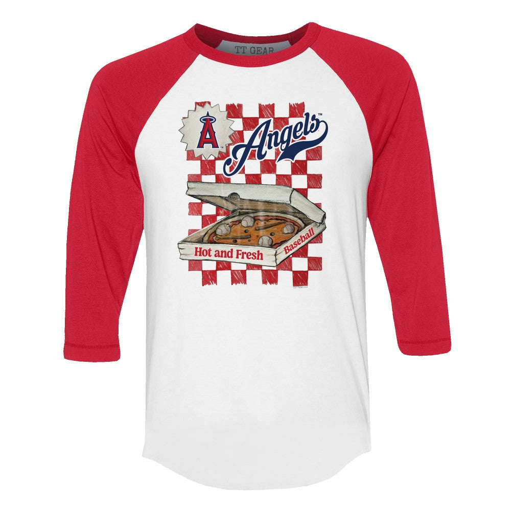 Los Angeles Angels Tiny Turnip Women's Pizza 3/4-Sleeve Raglan Baseball T-Shirt - White/Red - MLB Sale