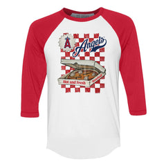 Los Angeles Angels Tiny Turnip Women's Pizza 3/4-Sleeve Raglan Baseball T-Shirt - White/Red - MLB Sale