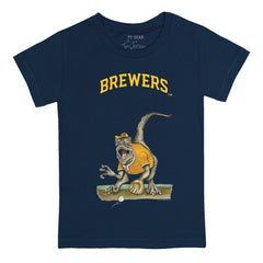 Milwaukee Brewers Tiny Turnip Youth Velociraptor T-Shirt - Navy - MLB Sale