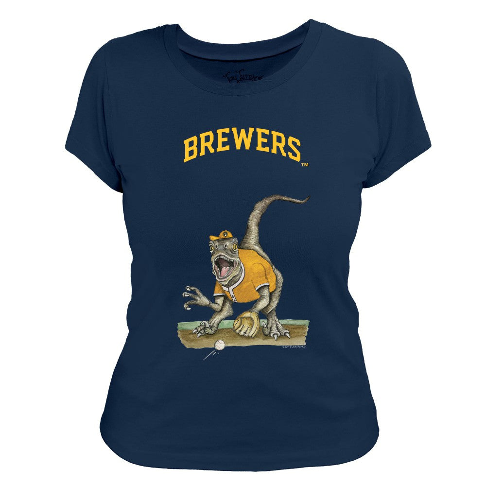 Milwaukee Brewers Tiny Turnip Women's Velociraptor T-Shirt - Navy - MLB Sale