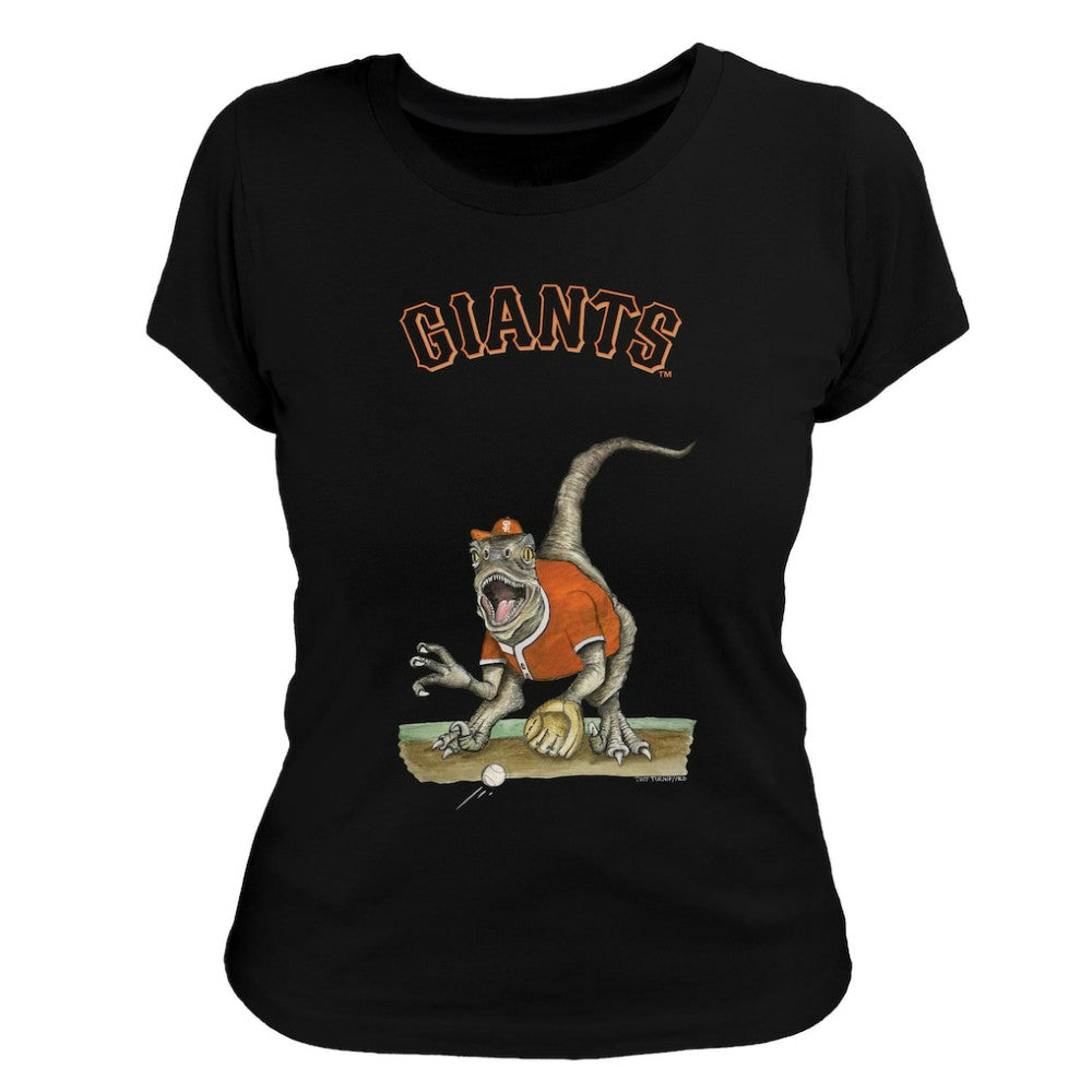 San Francisco Giants Tiny Turnip Women's Velociraptor T-Shirt - Black - MLB on Sale