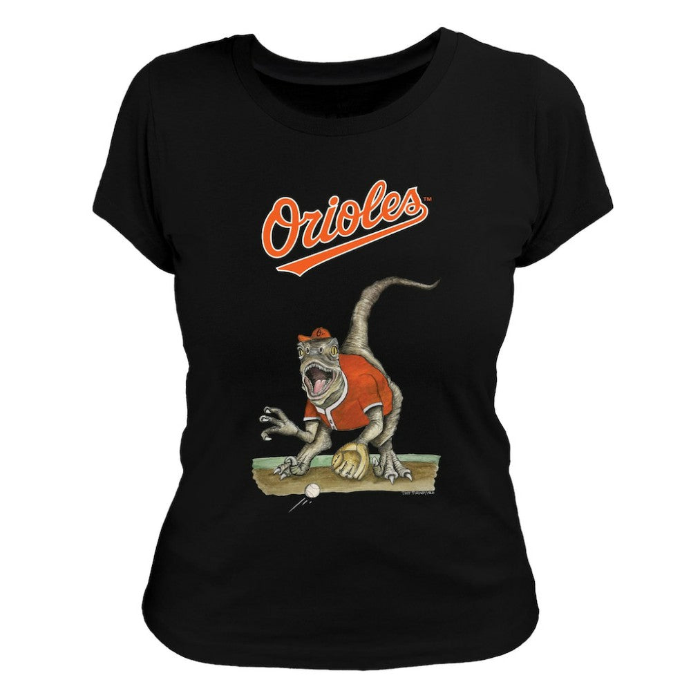 Baltimore Orioles Tiny Turnip Women's Velociraptor T-Shirt - Black - MLB Online