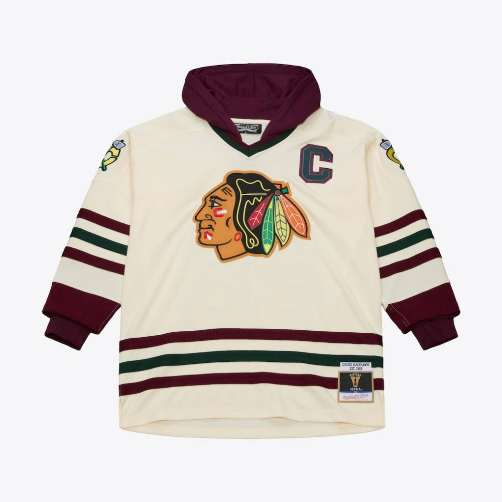 Chicago Blackhawks Mitchell & Ness x Just Don Jersey Hoodie - Cream - NHL 203159315