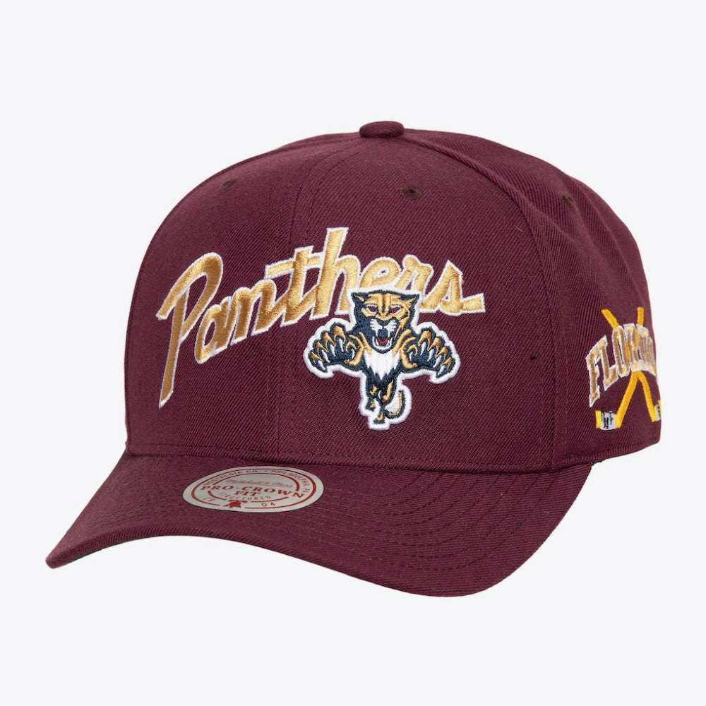 Florida Panthers Mitchell & Ness x Just Don Wave Script Pro Strapback Hat - Maroon - NHL 203159325