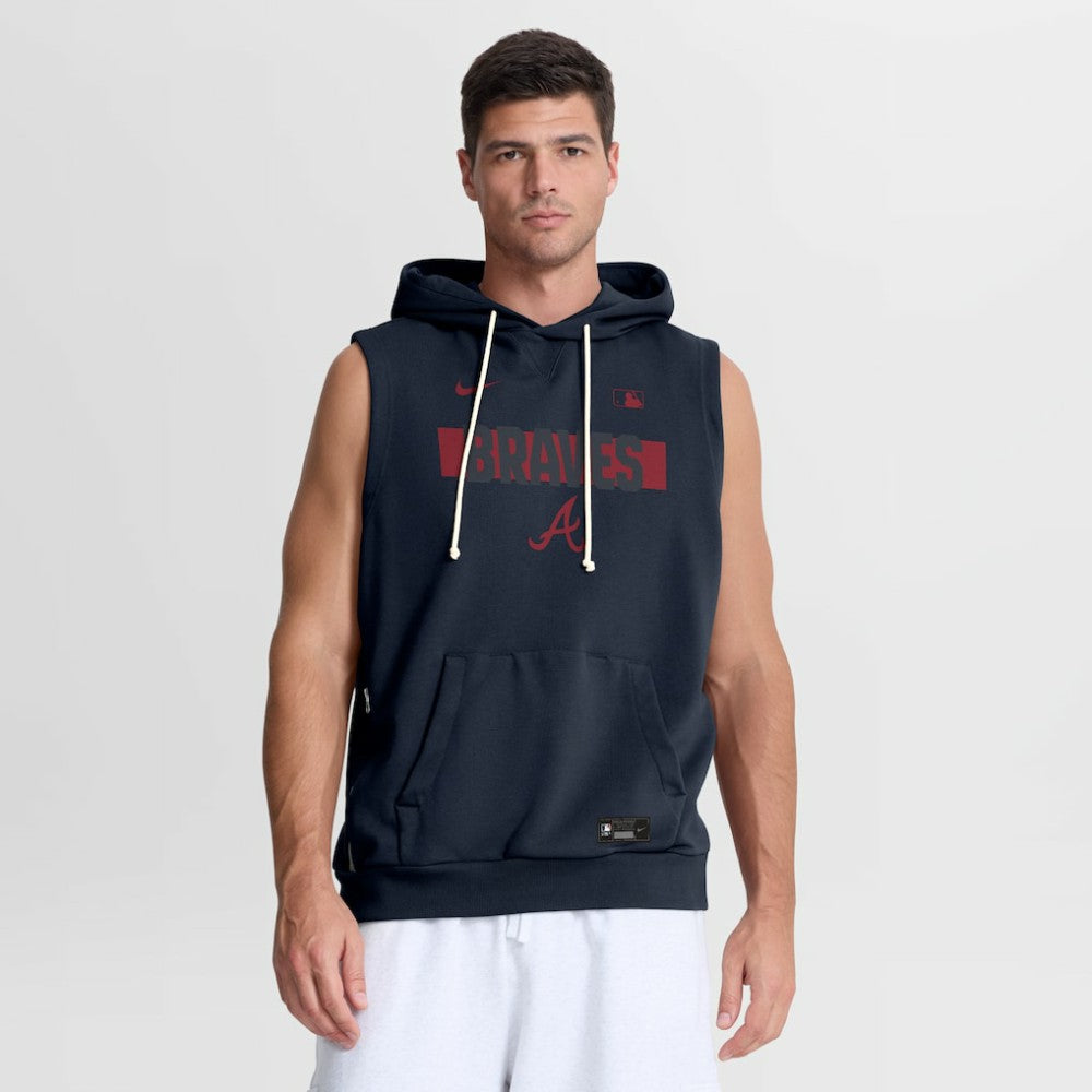 Atlanta Braves Nike Authentic Collection Standard Issue Dri-FIT Sleeveless Hoodie - Navy - Nike Discount