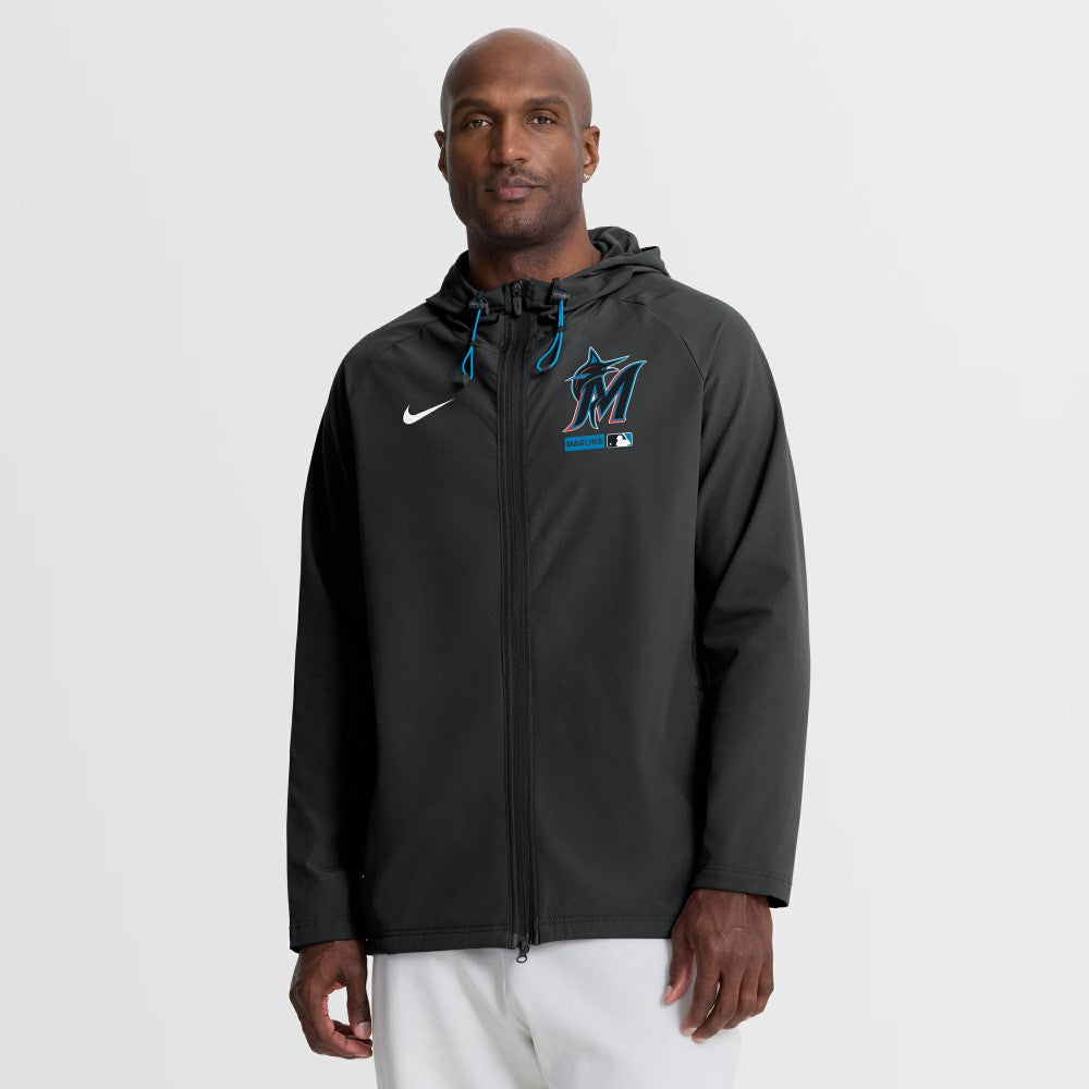Miami Marlins Nike Authentic Collection Raglan Therma-FIT Full-Zip Hooded Jacket - Black - Nike Discount