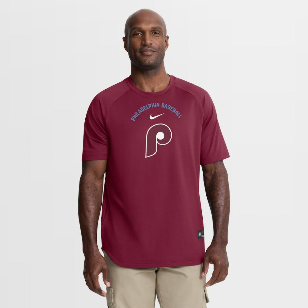 Philadelphia Phillies Nike Authentic Collection Batting Practice Pre-Game Raglan Dri-FIT Top - Burgundy - Nike Sale