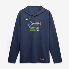 Tampa Bay Rays Nike Authentic Collection Dri-FIT Long Sleeve Hooded T-Shirt - Navy - Nike Sale
