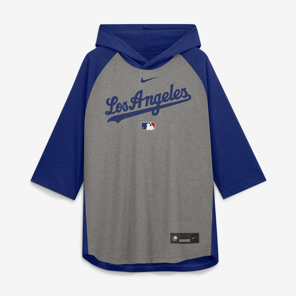 Los Angeles Dodgers Nike Authentic Collection Flux Dri-FIT Raglan 3/4-Sleeve Hooded T-Shirt - Gray - Nike on Sale