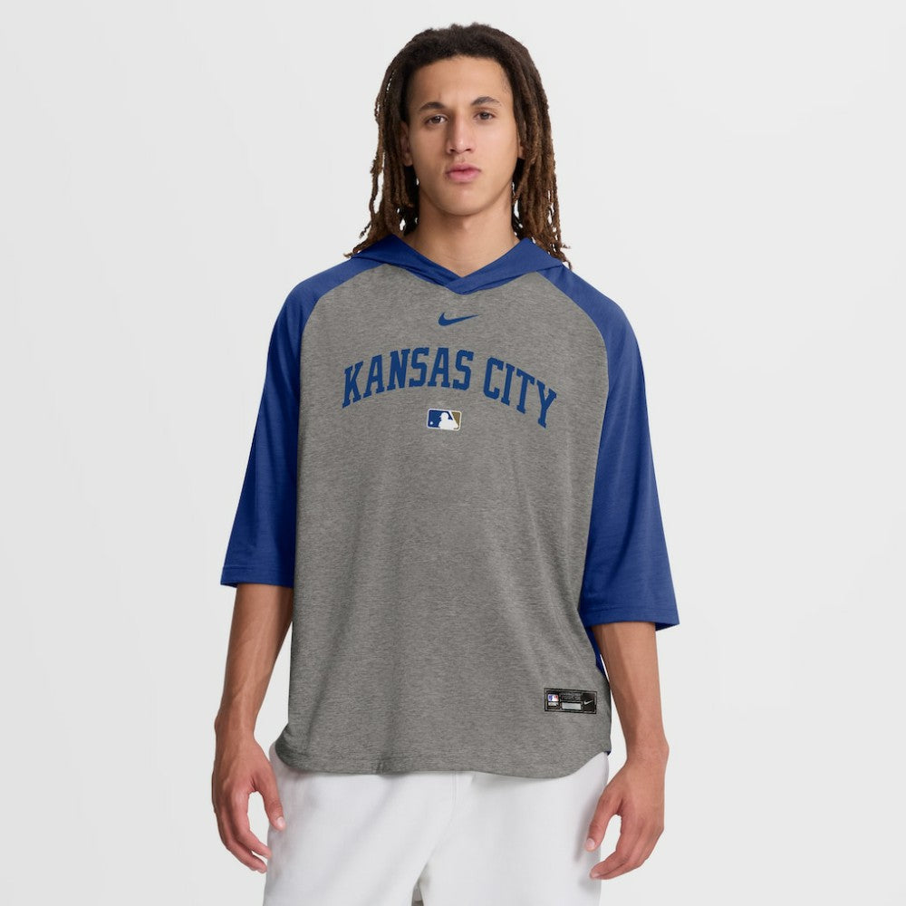 Kansas City Royals Nike Authentic Collection Flux Dri-FIT Raglan 3/4-Sleeve Hooded T-Shirt - Gray - Nike on Sale