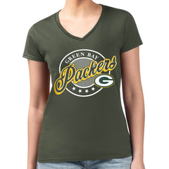 Green Bay Packers G-III 4Her by Carl Banks Women's Super-Slim Fit Lightweight Pinstripe Circle V-Neck T-Shirt Green