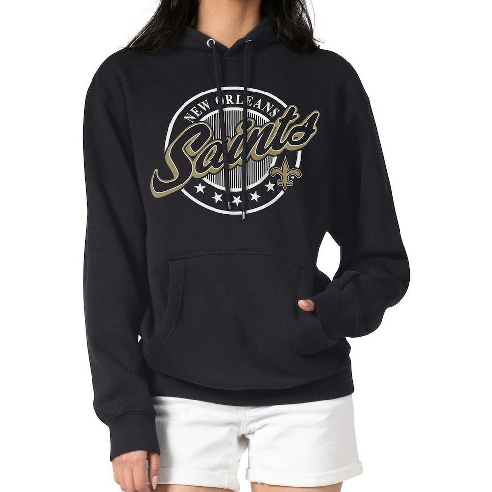 New Orleans Saints G-III 4Her by Carl Banks Women's Pinstripe Circle Fleece Pullover Hoodie Black