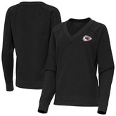 Kansas City Chiefs Antigua Women's Varsity Tri-Blend V-Neck Long Sleeve T-Shirt Heather Black