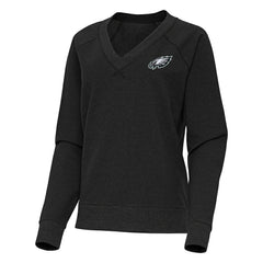 Philadelphia Eagles Antigua Women's Varsity Tri-Blend V-Neck Long Sleeve T-Shirt Heather Black