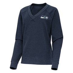 Seattle Seahawks Antigua Women's Varsity Tri-Blend V-Neck Long Sleeve T-Shirt Heather College Navy