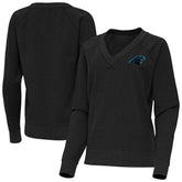 Carolina Panthers Antigua Women's Varsity Tri-Blend V-Neck Long Sleeve T-Shirt Heather Black
