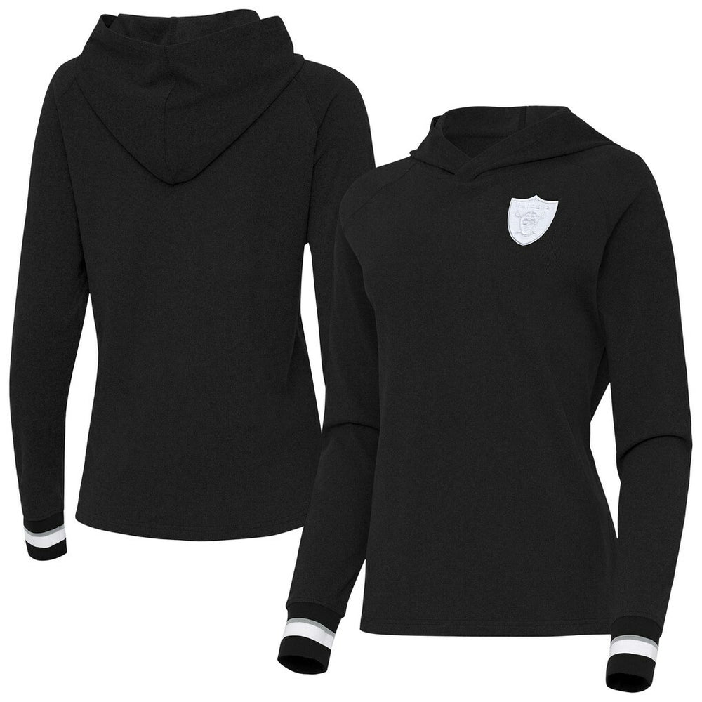 Las Vegas Raiders Antigua Women's Trek Raglan Pullover Hoodie Black