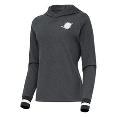 Miami Dolphins Antigua Women's Trek Raglan Pullover Hoodie Heather Charcoal