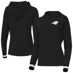 Carolina Panthers Antigua Women's Trek Raglan Pullover Hoodie Black