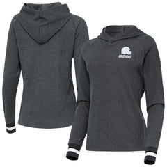 Cleveland Browns Antigua Women's Trek Raglan Pullover Hoodie Heather Charcoal