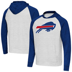 Buffalo Bills Antigua Urgent Raglan Pullover Hoodie Heather Gray/Heather Royal
