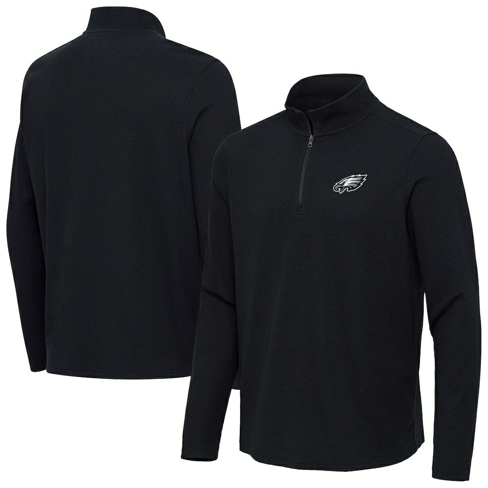 Philadelphia Eagles Antigua Sync Tri-Blend Quarter-Zip Pullover Heather Black