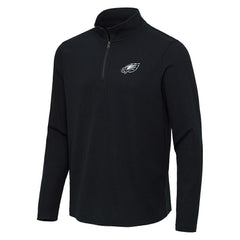 Philadelphia Eagles Antigua Sync Tri-Blend Quarter-Zip Pullover Heather Black