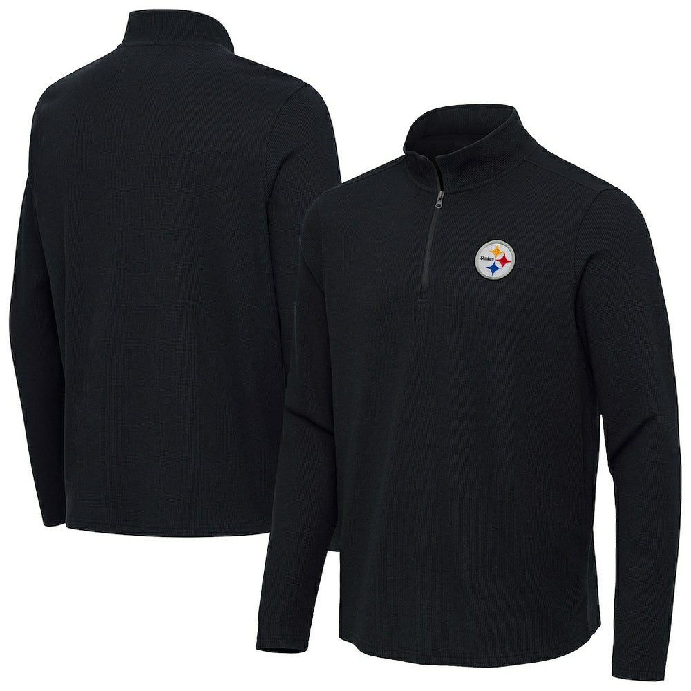 Pittsburgh Steelers Antigua Sync Tri-Blend Quarter-Zip Pullover Heather Black