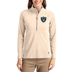 Las Vegas Raiders Cutter & Buck Women's Adapt Eco Knit Stretch Recycled Raglan Half-Zip Pullover Tan