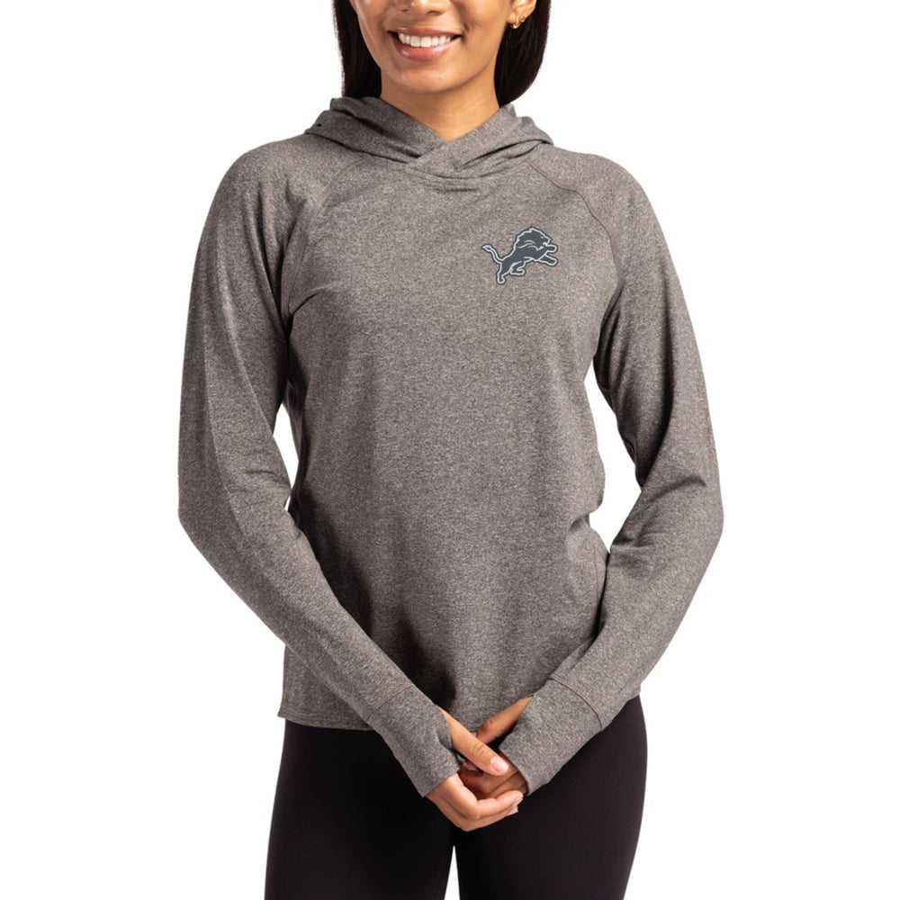 Detroit Lions Cutter & Buck Women's Tonal Logo Adapt Knit Recycled Raglan Pullover Hoodie Heather Charcoal