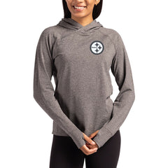 Pittsburgh Steelers Cutter & Buck Women's Tonal Logo Adapt Knit Recycled Raglan Pullover Hoodie Heather Charcoal