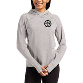 Pittsburgh Steelers Cutter & Buck Women's Tonal Logo Adapt Knit Recycled Raglan Pullover Hoodie Heather Gray