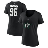 Mikko Rantanen Dallas Stars Fanatics Women's Authentic Stack Name & Number V-Neck T-Shirt - Black - NHL 203171125