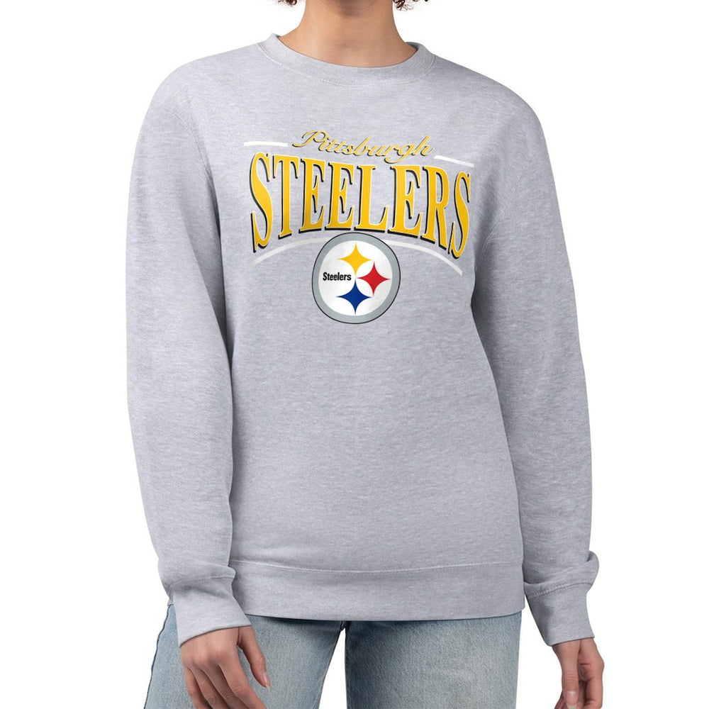 Pittsburgh Steelers Starter Women's Arch Stripe Fleece Pullover Sweatshirt Gray
