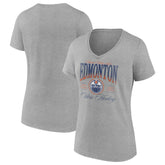 Edmonton Oilers Women's Retro Script V-Neck T-Shirt - Gray - NHL 203175586