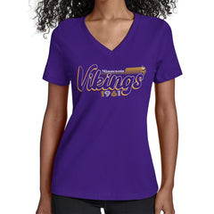 Minnesota Vikings Starter Women's Groovy Script V-Neck T-Shirt Purple